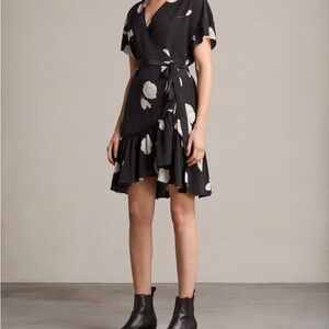 Rocker chic Silk Black and White Floral Mini Dress